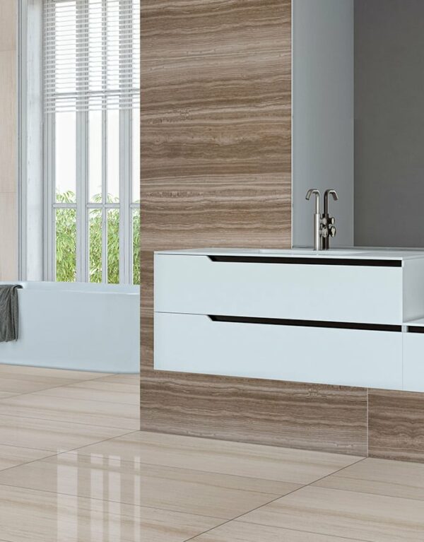Carrelage intérieur blanc 60x120 brillant Serpegiante avec veines café horizontales